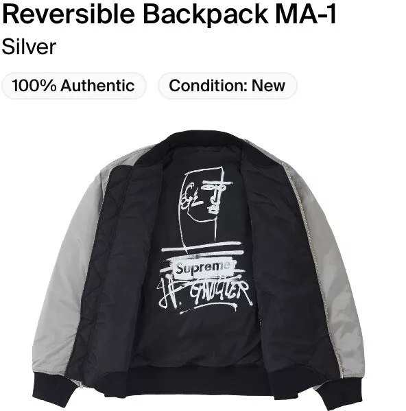 Supreme Jean Paul Gaultier Reversible Back Pack MA-1 Jacket!Silver