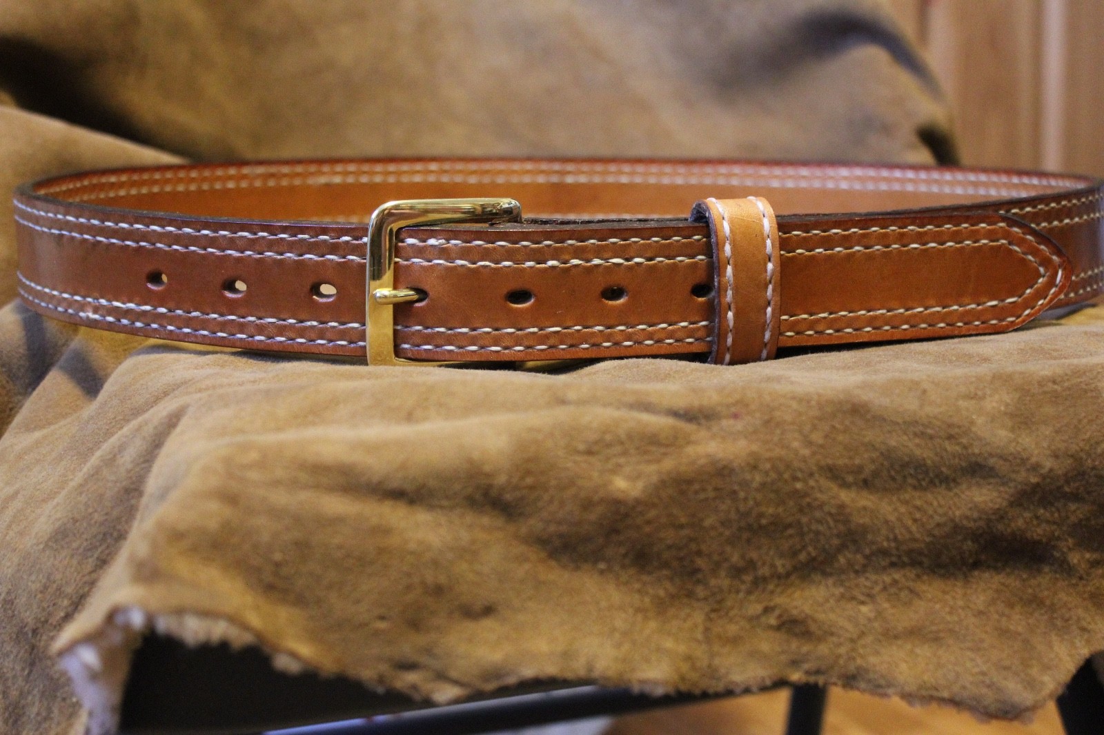 Handmade Tan Bulls Hide Leather Gun Belt 1.5