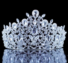 Queen Austrian White Crystal Rhinestone Tiara Hair Combs Crown Silver Prom T1900