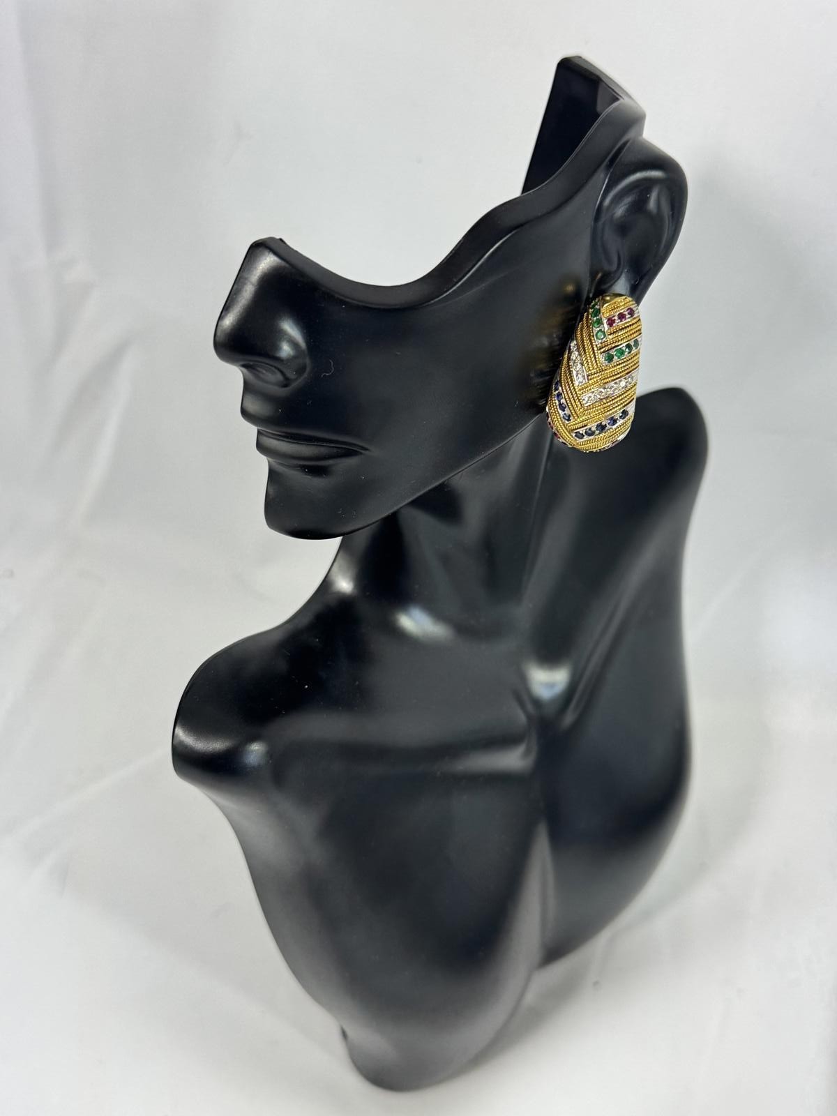 Exquisite Solid Gold Multi-Gemstone & Diamond Ear… - image 2