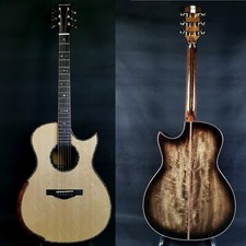 All Solid Wood 41 Inches Spruce Cutaway Acoustic Guitar Abalone Black Mango Body