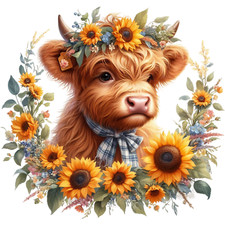 Wall Decal Sticker Sunflowers Highland Cow Wall Sticker 18X18cm Large