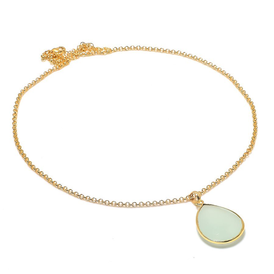 【REAL SILVER 925】AQUA SILVER 925 Sterling Silver Aqua Chalcedony Gemstone Handmade