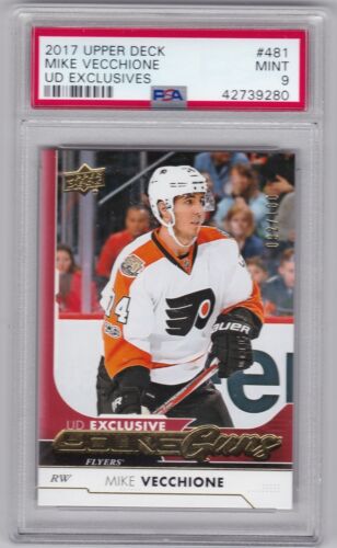 2017-18 Upper Deck Exclusives Young Guns #481 Mike Vecchione RC 92/100 PSA 9 G3 - Picture 1 of 2