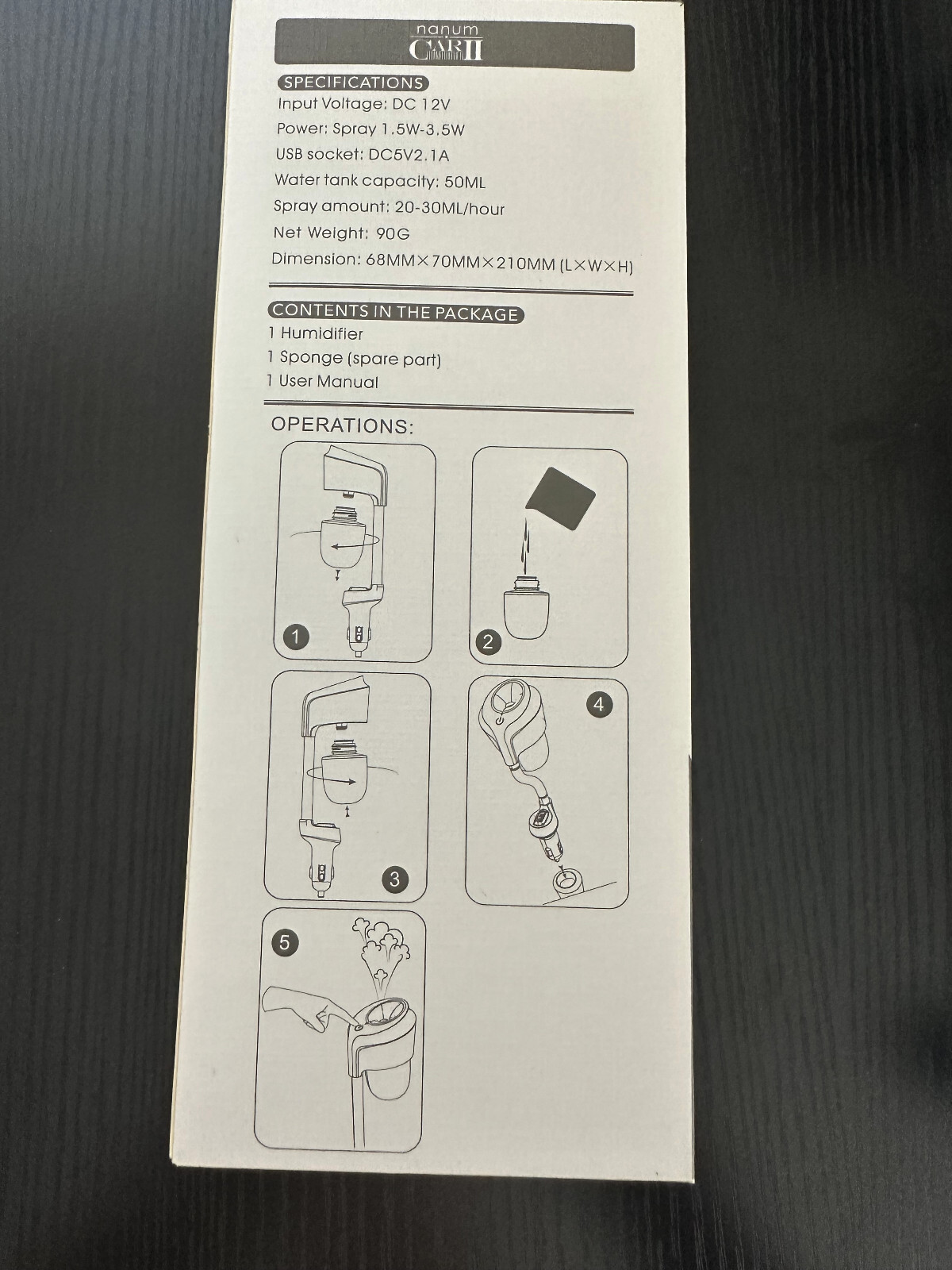 Nanum Car II Humidifier Brand New in Box Aromatherapy in Your Car