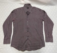 BOGOSSE Plaid Check Burgundy Long Sleeve Shirt Triple-Button Men  s 5 XL
