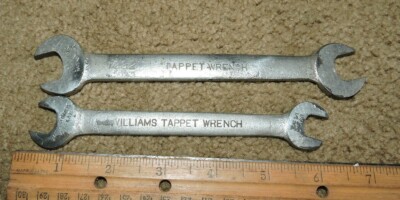 2 EARLY WILLIAMS TAPPET WRENCHES 1090 1092 ALLOY STEEL, USS SIZING, CIRCA 1925
