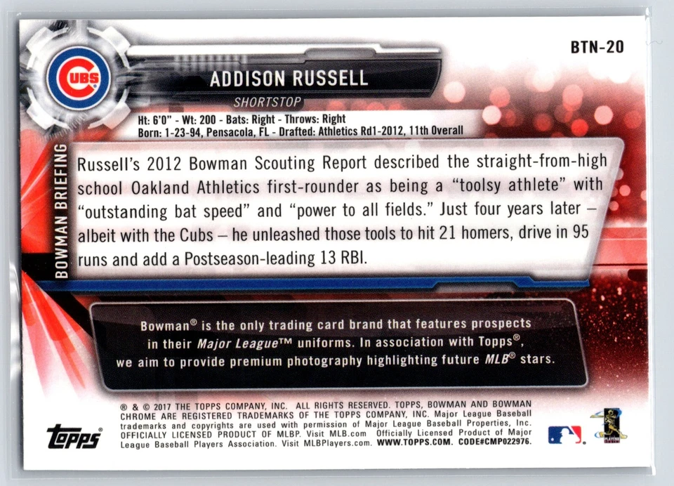 2017 Topps Chrome Bowman Then and Now #BTN20 Addison Russell - Image 2 of 2