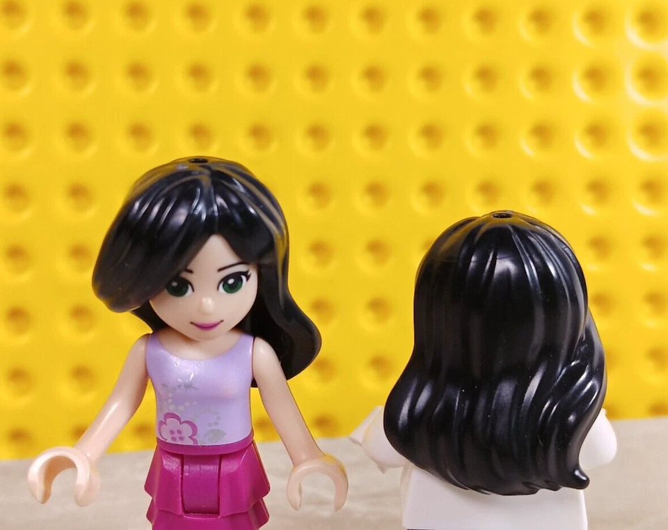 LEGO Minifigure Black Long Friends Hair Over Shoulder Blowing Over Forhead Wig - Image 2 of 2