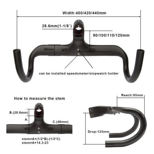 Barra de caída de bicicleta de carretera de carbono con vástago de manillar integrado de 400/420/440 mm para ciclismo - Imagen 4 de 8