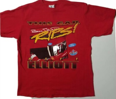 MADE IN USA VINTAGE BILL ELLIOTT NASCAR RACING RED T-SHIRT SZ LARGE SEE DESCRIPT