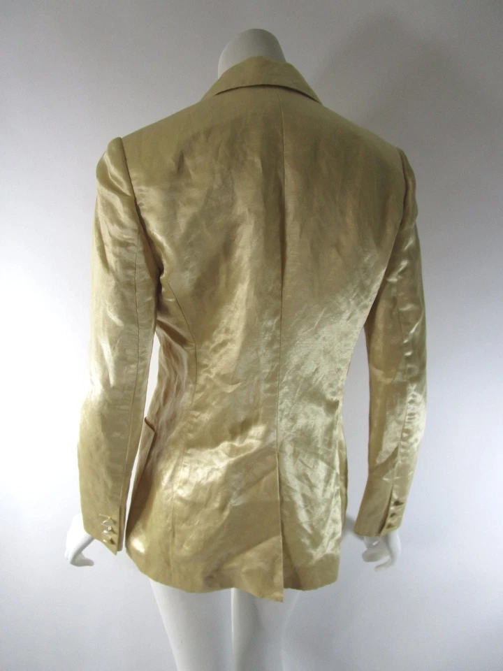 RALPH LAUREN 系列意大利制造金色金属亚麻混纺西装外套 4 码 — 第 3/4 张图片