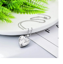 ANGEL WING HEART URN ASHES CREMATION Pendant On 20" 925 Sterling Silver Chain