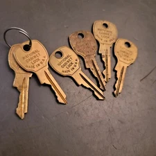 Lot of 6 National Cabinet Lock Keys Numbered Brass 1-15/16" Made in USA
