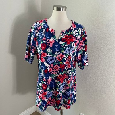 Croft & Barrow Womens Plus XXL Floral Short Sleeve Tunic Top Pink Blue Colorful