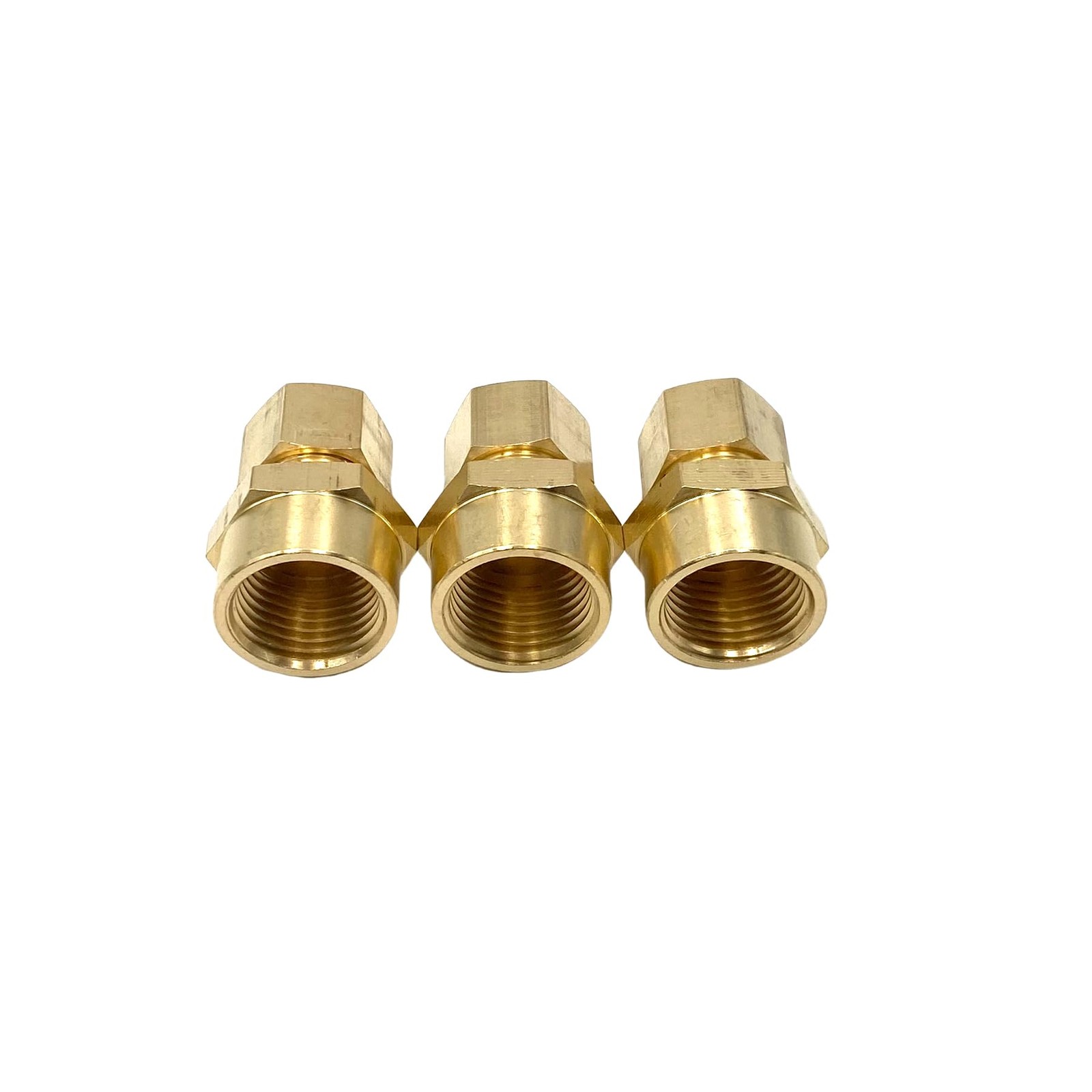 3 Pcs Brass Compression Union Connector, 1/2" Tube OD x FNPT,