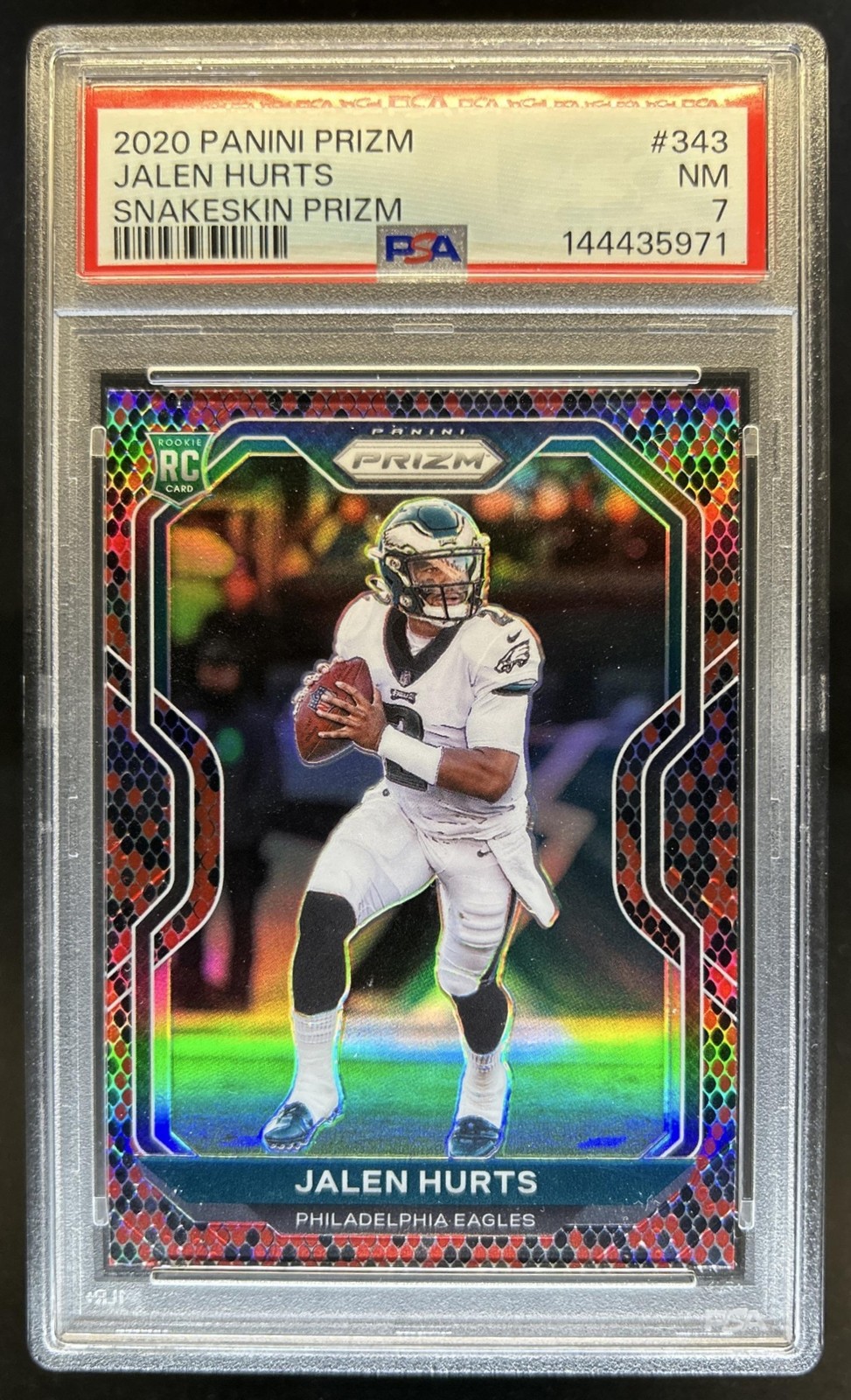 2020 Panini Prizm Jalen Hurts RC Snakeskin Rookie #343 Eagles PSA 7