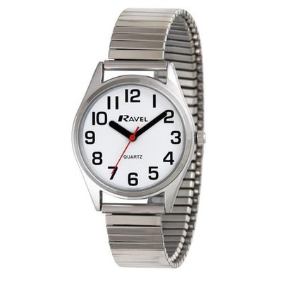 Uhr poliertes Silbergehäuse kräftiges arabisches Zifferblatt leicht ablesbare Zeiger Expanderarmband.
