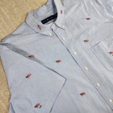 Polo Ralph Lauren Shirt Men 2XB Flag Patch Oxford Blue Button Down Short Sleeve