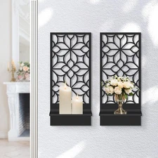 Glamativity Large 2 Pcs Set Black Metal Wall Sconce Candle Holder, 23 x 10'' ...