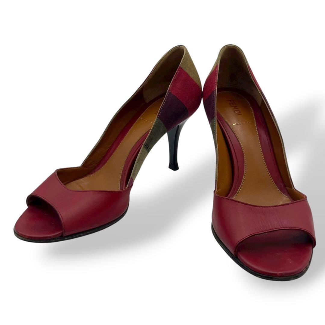 FENDI Pumps Heel EU36/US6 Red Leather Stripe Open Toe 02346i thumbnail 11
