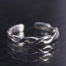 size 4, vintage sterling silver 925 handmade stackable woven braided band ring