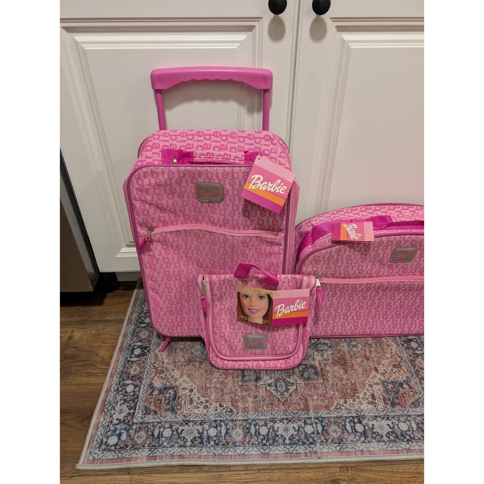 Barbie Y2K RARE 3 Piece Girls Luggage Travel Set 2004 Pink Mattel New with Tags - Image 2 of 4
