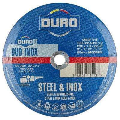 DURO 230 mm 9 Zoll x 1,9 mm Stahl & Inox flache Trennscheiben x 5