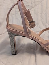 NIB J CREW Pink Ava Strappy Glitter Heels in Satin Sandals Shoes Heels Sz 8