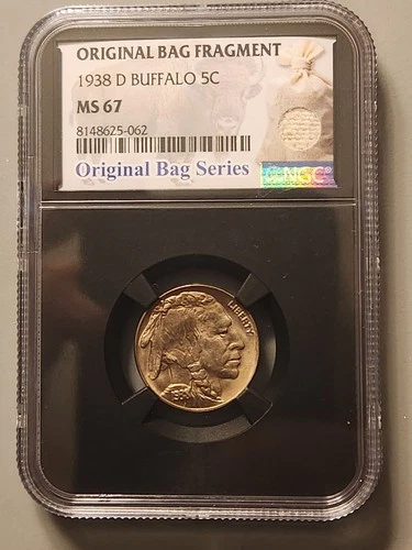 1938 D NGC MS67 RARE!!! BUFFALO NICKEL ORIGINAL BAG FRAGMENT 5C BLACK HOLDER