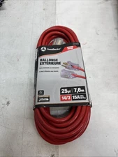 Southwire 2487SW8804 14/3 25' SJTW Red Extension Cord Lighted End
