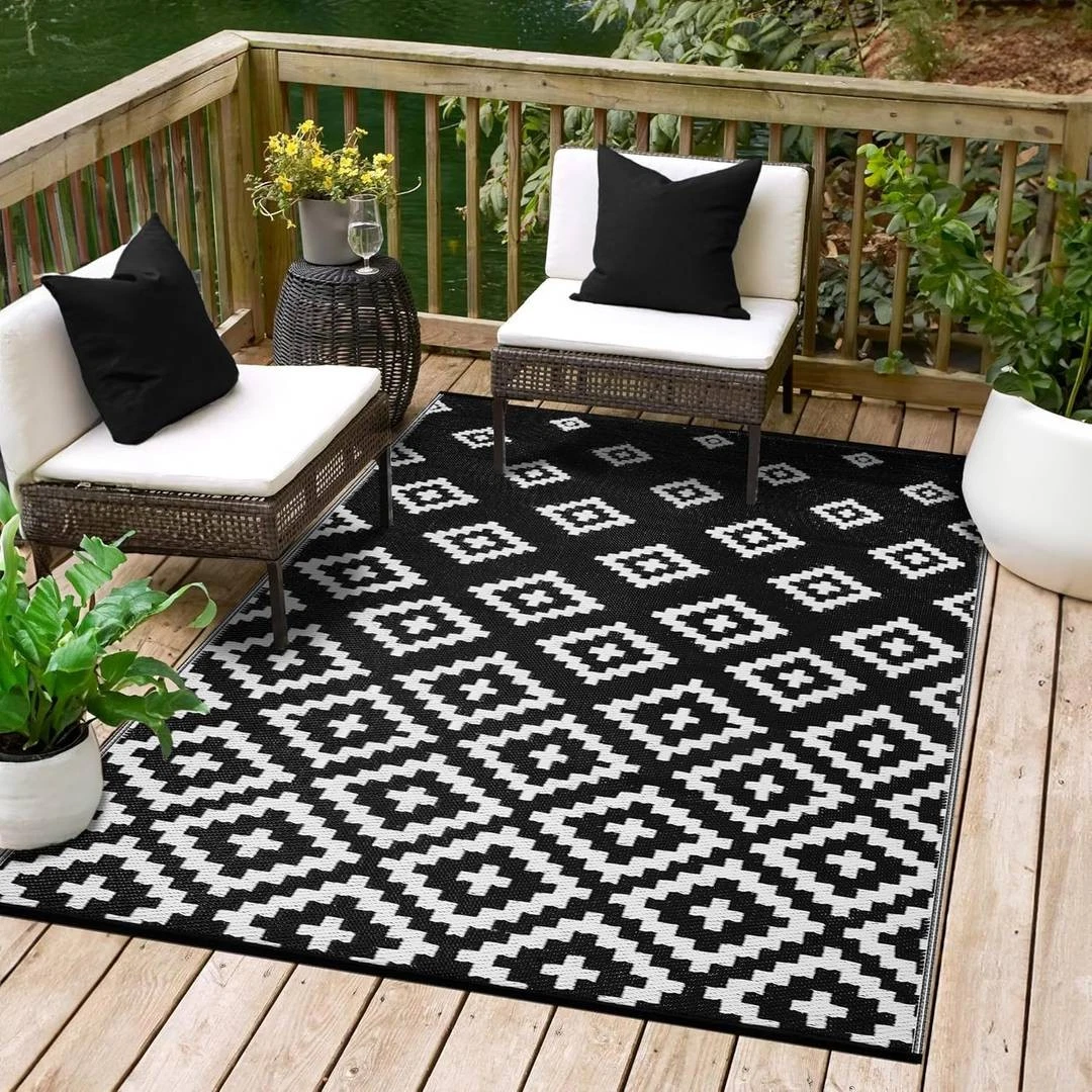 Bettina Black White Rug 120x180cm Waterproof Outdoor Mat for Garden