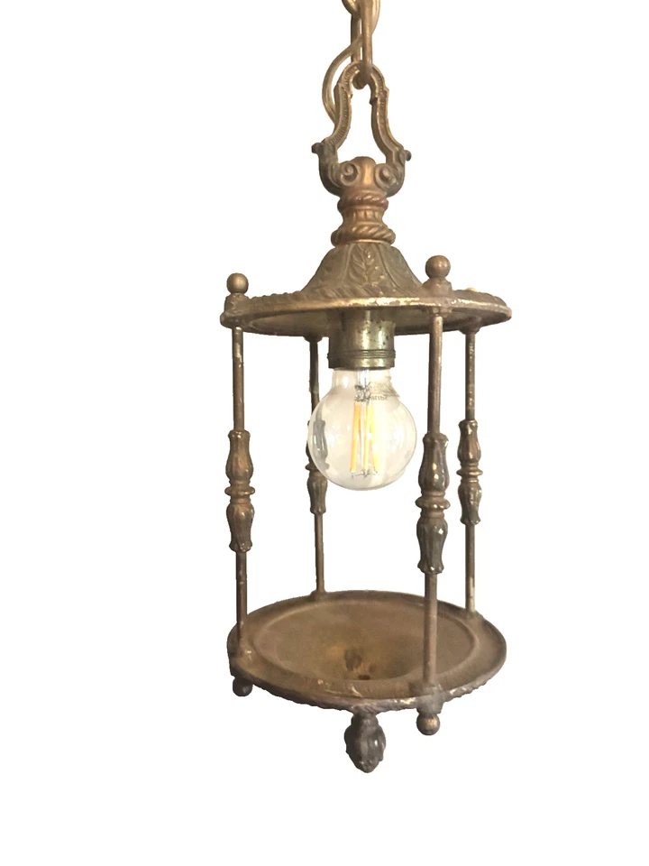 Lámpara de araña antigua colgante de bronce con luz de salón gran pátina Foto 2 de 4