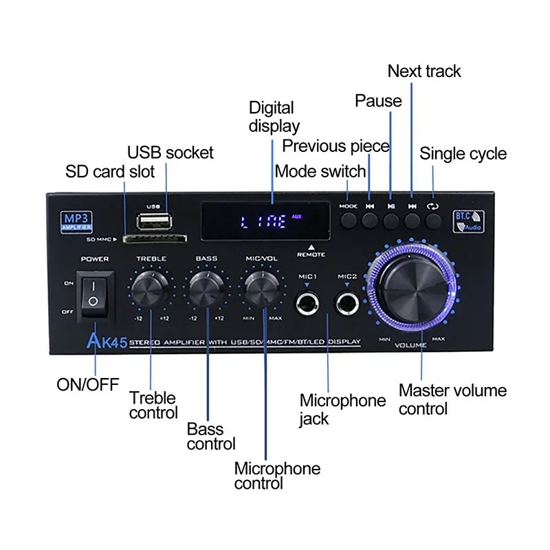 Bluetooth Stereo Auto Mp3 Radio FM Hi-fi Audio USB Aux 800W - Miniatura 5