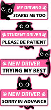 4Pcs Black  Pink Cat Paw Print Magnets, Funny New Driver Magnet for Car Please