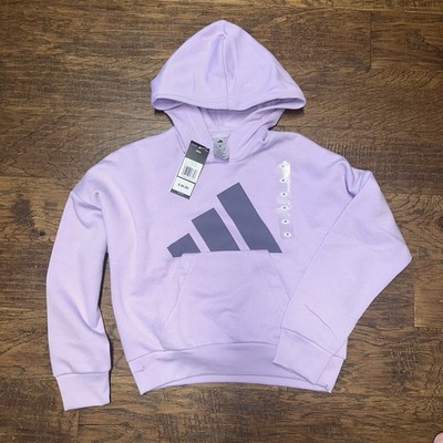 Adidas Girls Size M Essential Logo Hooded Hoodie Pullover Purple Pocket 10/12