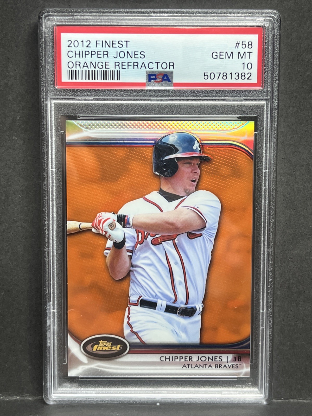 2012 Topps Finest #58 Chipper Jones Orange Refractor 33/99 PSA 10 Pop 4