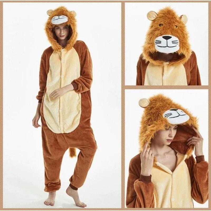 Adult Unisex Flannel Sleepwear Lion Cosplay Costume Pajamas Funny Homewear - Image 3 of 4