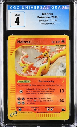 Pokemon 2003 E READER - Moltres Skyridge 21/144 Reverse Holo CGC 4 VG