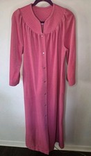Vtg Evelyn Pearson Velour Robe Housecoat Pink Pearl Snap Front USA Sz L