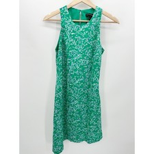 Banana Republic Dress Women 2 PETITE Green Floral Print Sleeveless Keyhole
