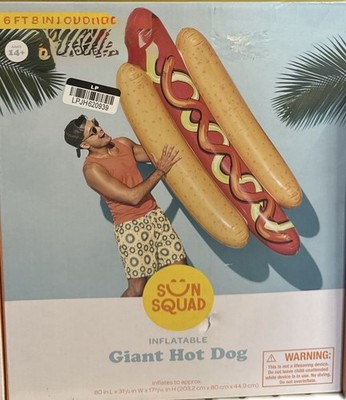Sun Squad Giant Hot Dog Inflatable Pool Float 6  8  Long Weiner On Bun Raft New