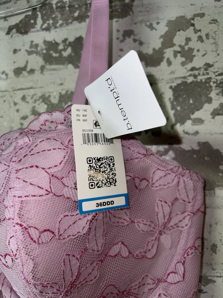 ¡NUEVO CON ETIQUETAS! Sujetador de encaje rosa b.tempt'd by wacoal talla 36DDD - hermoso floral Foto 3 de 4