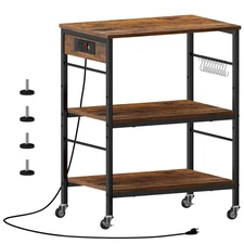 Bakers Rack with Power Outlet Microwave Stand Cart with Storage Coffee Statio...