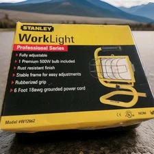 PORTABLE 500W HALOGEN WORK LIGHT HEAVY DUTY METAL CONSTRUCTION YELLOW 