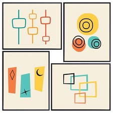 Mid Century Modern Wall Decor Set - Abstract art Geometric -...