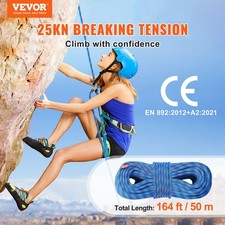 New 10.2mm Dynamic Climbing Rope, 50M 164ft Outdoor Rock Climbing Rope 25KN B