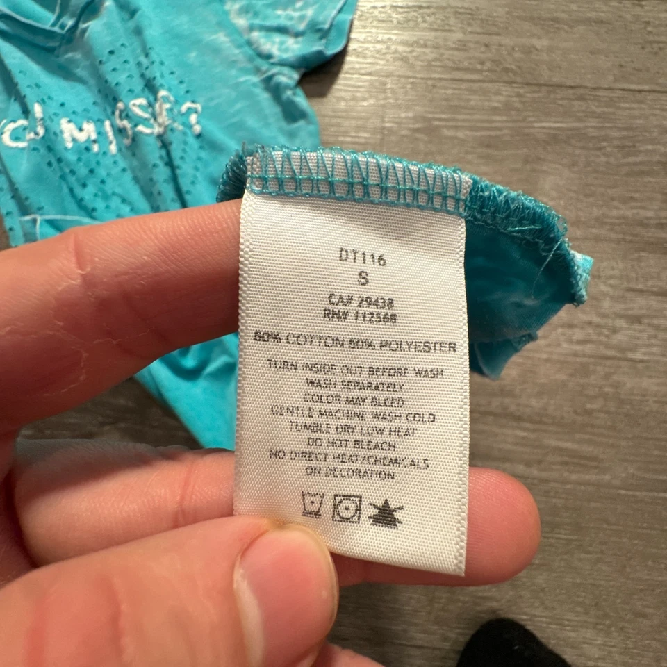 Miss Me Shirt Womens Small Blue Heart Graphic Short Sleeve Tee Burnout Light - Image 4 of 4