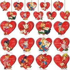 24 Pcs Vintage Valentine Day Tree Ornaments Easter Wooden Ornaments Heart Style