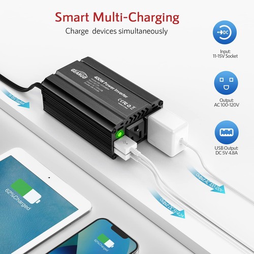 400W Power Inverter DC 12V to 110V AC Car Charger Converter with 4.8A Dual US... - 第 2/8 張圖片